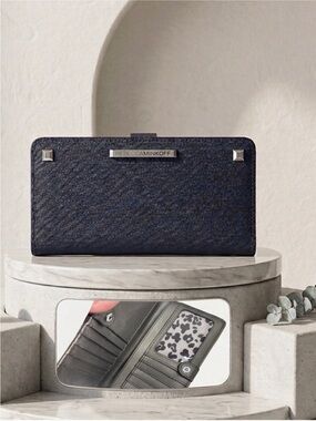 Rebecca Minkoff Navy Studded Saffiano Leather Continental
Wallet 8x4